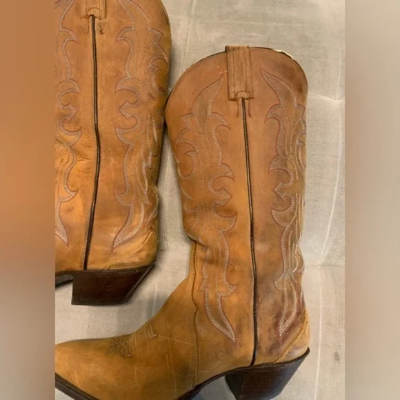 Tony Lama Cowboy Cowgirl Western Boots Leather Embroidered Brown Tan Size 8.5M - Picture 7 of 12